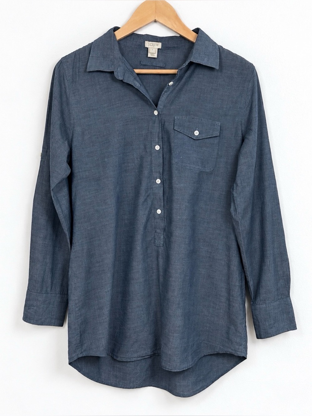 J.Crew Popover Longline Tunic Shirt Coastal Preppy Chambray Blue S